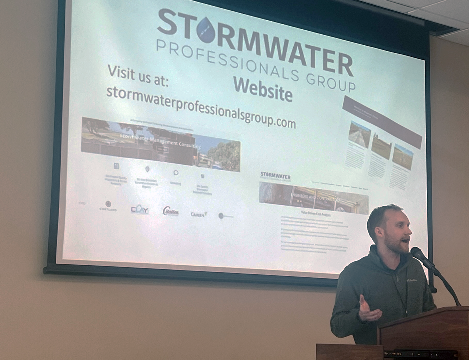 Nicholas Schultz, from Stormwater Professionals Group, presenting at a Lunch and Learn.